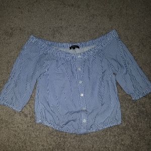 Off The Shoulder Top (Navy & White Striped)